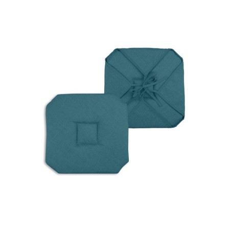 Coussin galette de chaise 4 rabats 40x40cm turquoise chinee