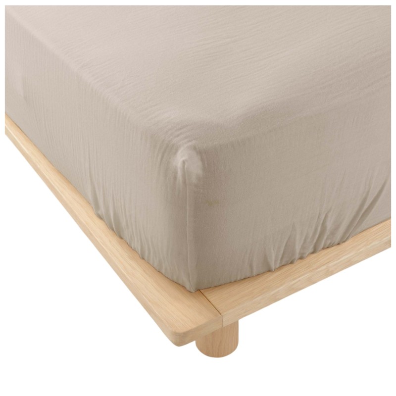 Drap housse en gaze de coton 140 x 190 cm Tendance uni beige