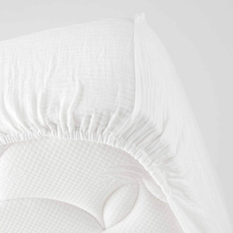 Drap housse en gaze de coton 140 x 190 cm Tendance uni blanc