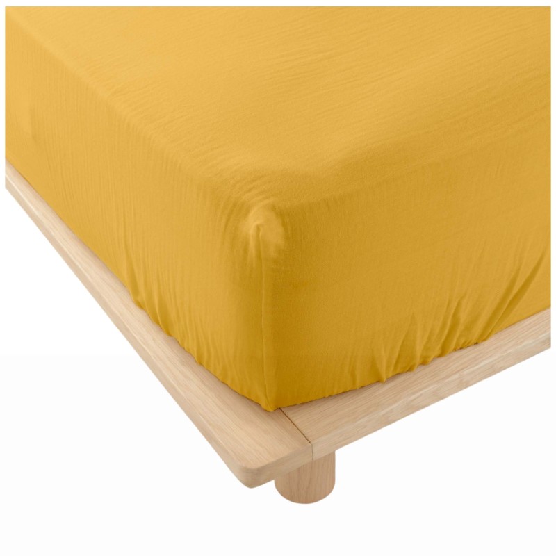 Drap housse en gaze de coton 140 x 190 cm Tendance uni jaune