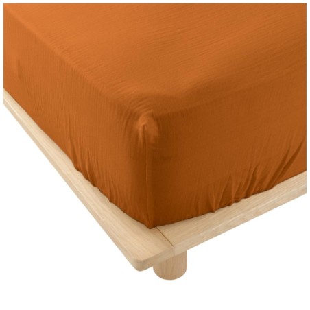 Drap housse en gaze de coton 140 x 190 cm Tendance uni marron caramel