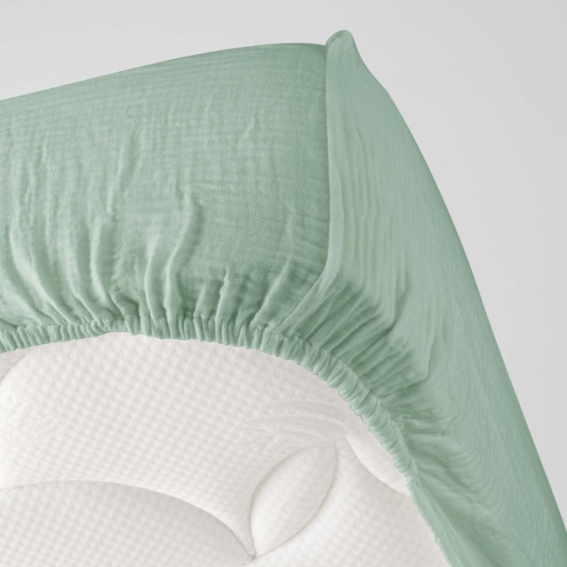 Drap housse en gaze de coton 140 x 190 cm Tendance uni vert sauge
