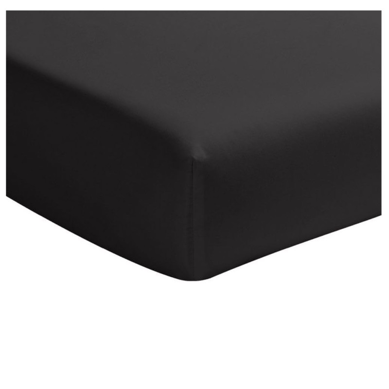 Drap housse en percale de coton lavé 140 x 190 cm Noir minuit