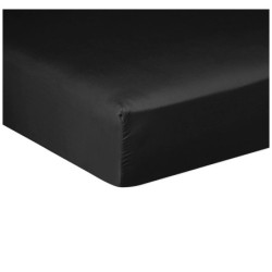 Drap housse en satin de coton 140 x 190 cm noir