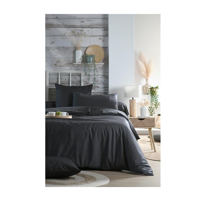 Drap housse percale de coton 140 x 200 cm Gris fonce