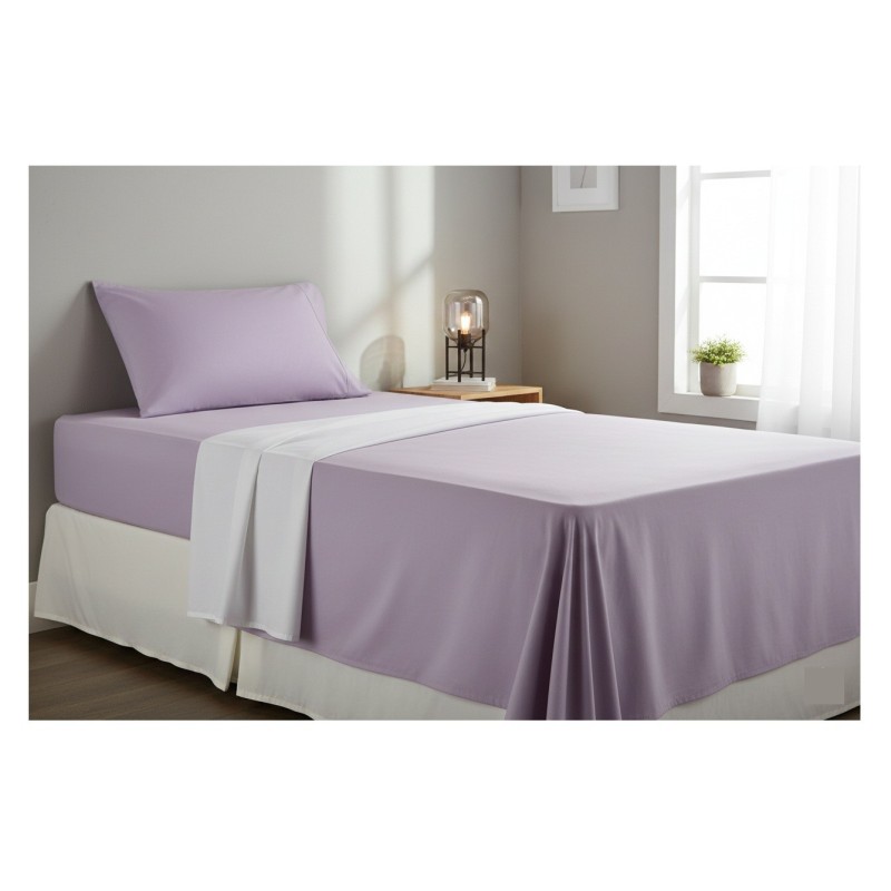 Drap housse percale de coton 140 x 200 cm Parme violet