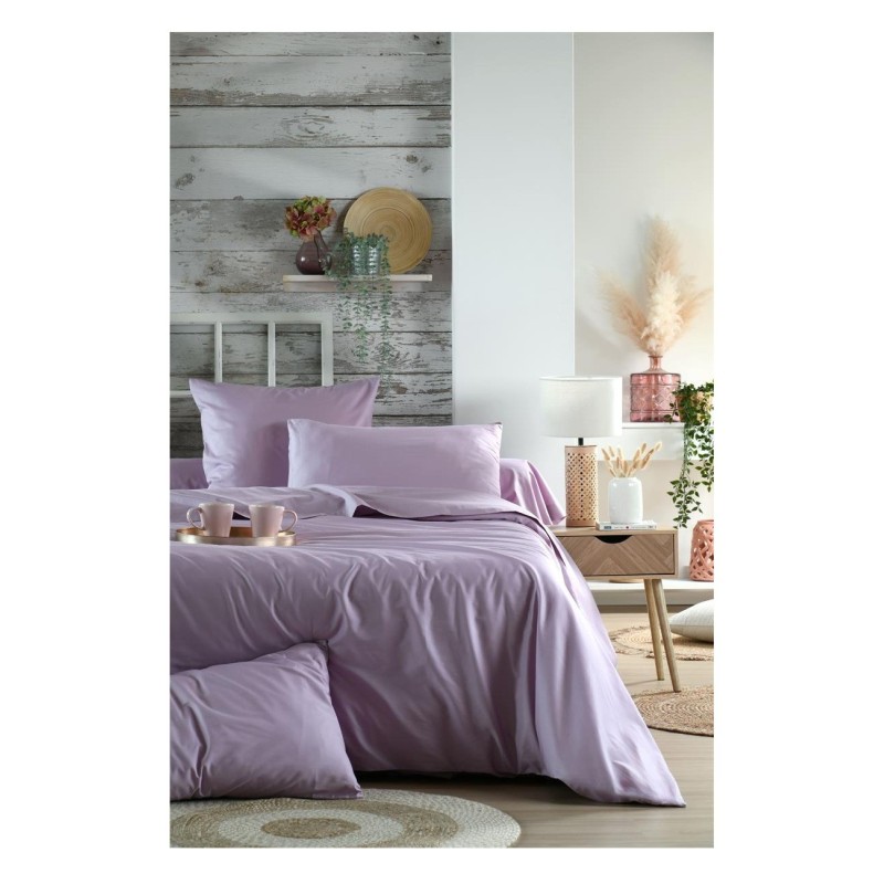 Drap housse percale de coton 160 x 200 cm Parme violet
