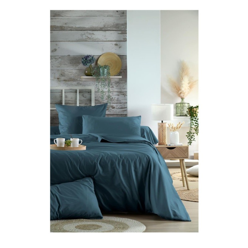 Drap housse percale de coton 160 x 200 cm Petrole