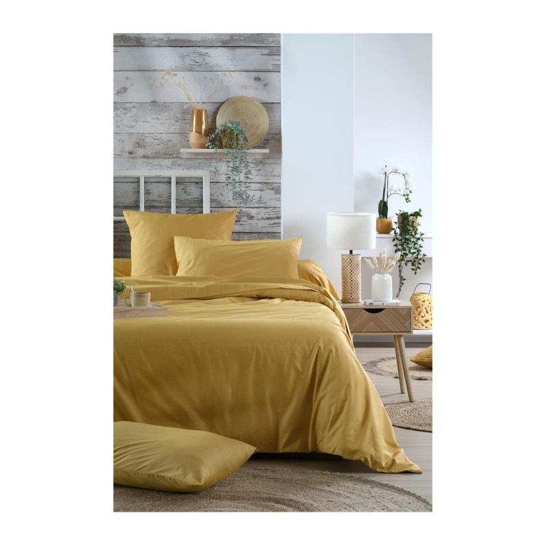 Drap housse percale de coton 180 x 200 cm Moutarde