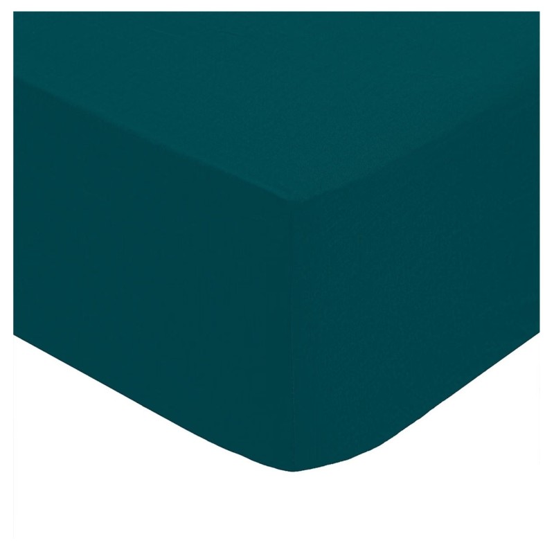 Drap housse percale de coton uni 140 x 190 cm Harmonie bleu egeen