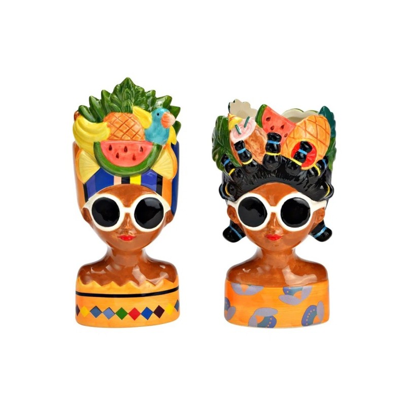 Deux vases femmes avec des fruits 10x20x10cm