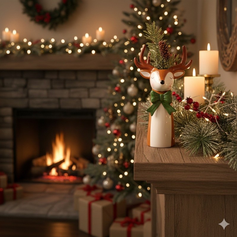 Vase Cerf avec noeud en céramique 14x24x10cm