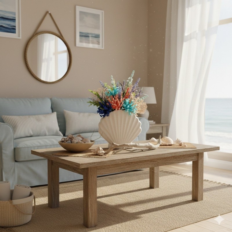 Vase coquillage sablé 19x17x8cm