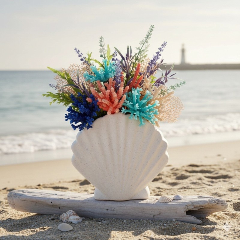 Vase coquillage sablé 19x17x8cm