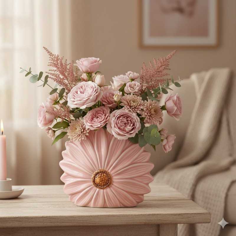 Vase en forme de fleur 17x16x7 cm rose