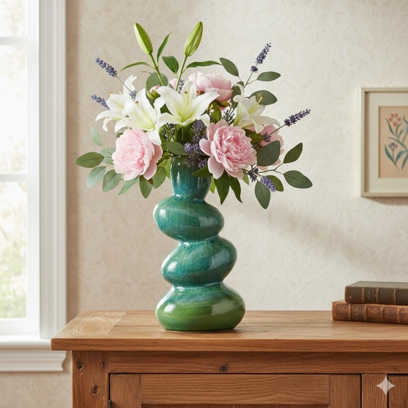 Vase en porcelaine sculptural vert 13x28x9cm