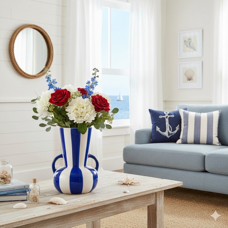 Vase raye bleu 11x16x11cm