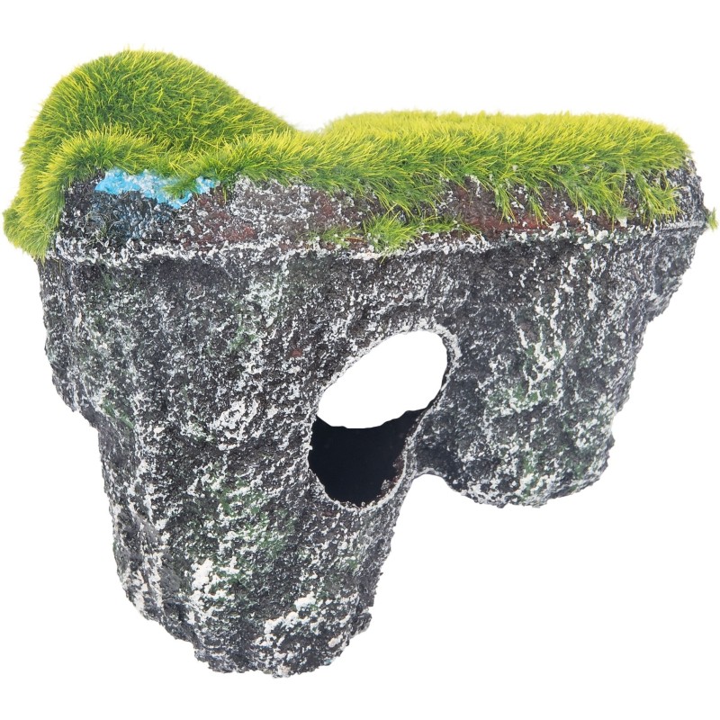 Décoration aquarium rocher flottant avec mousse verte – cachette pour poissons – décoration naturelle aquarium
