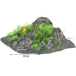 Décoration aquarium angle rocher avec plantes vertes naturelles en polyrésine
