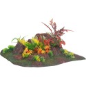 Décoration aquarium angle roches avec plantes aquatiques colorées en polyrésine