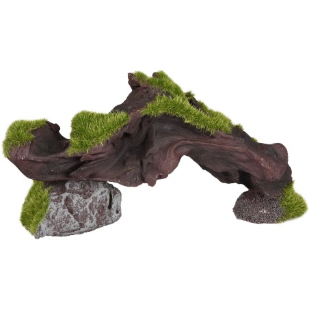 Décoration aquarium racine bois avec mousse verte pont Kozma