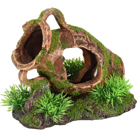 Décoration aquarium amphore effet mousse naturelle avec cachette pour poissons – polyrésine résistante à l’eau – Moza