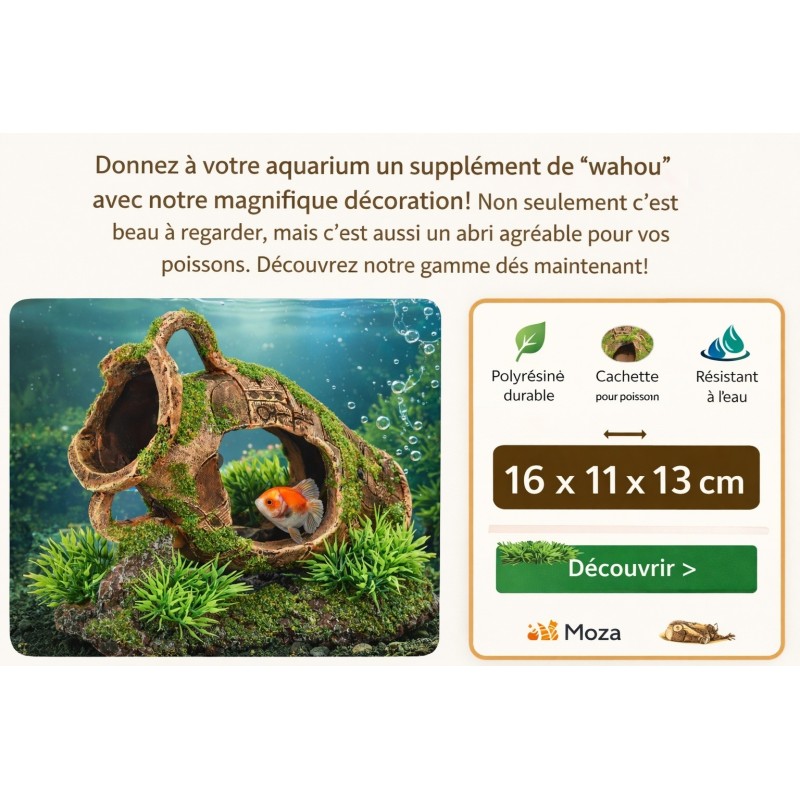 Décoration aquarium amphore cachette MOZA 16cm