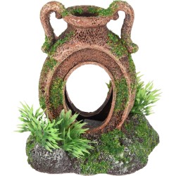 Décoration aquarium amphore cachette poissons effet mousse naturelle Moza