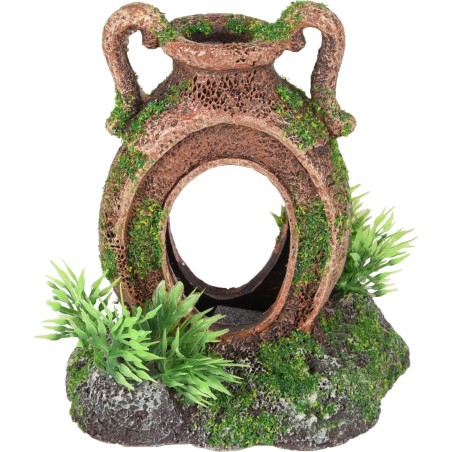 Décoration aquarium amphore cachette poissons effet mousse naturelle Moza