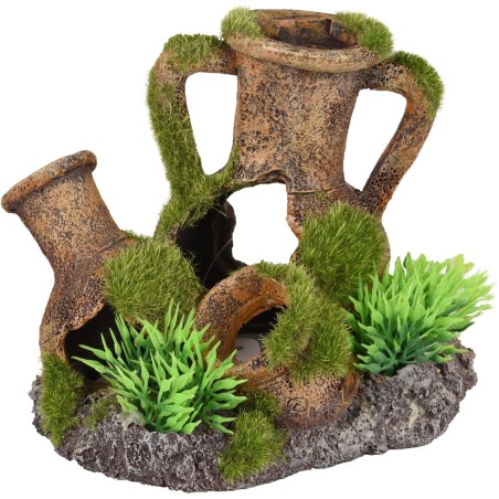 Décoration aquarium amphores cachettes effet mousse avec ouvertures pour poissons