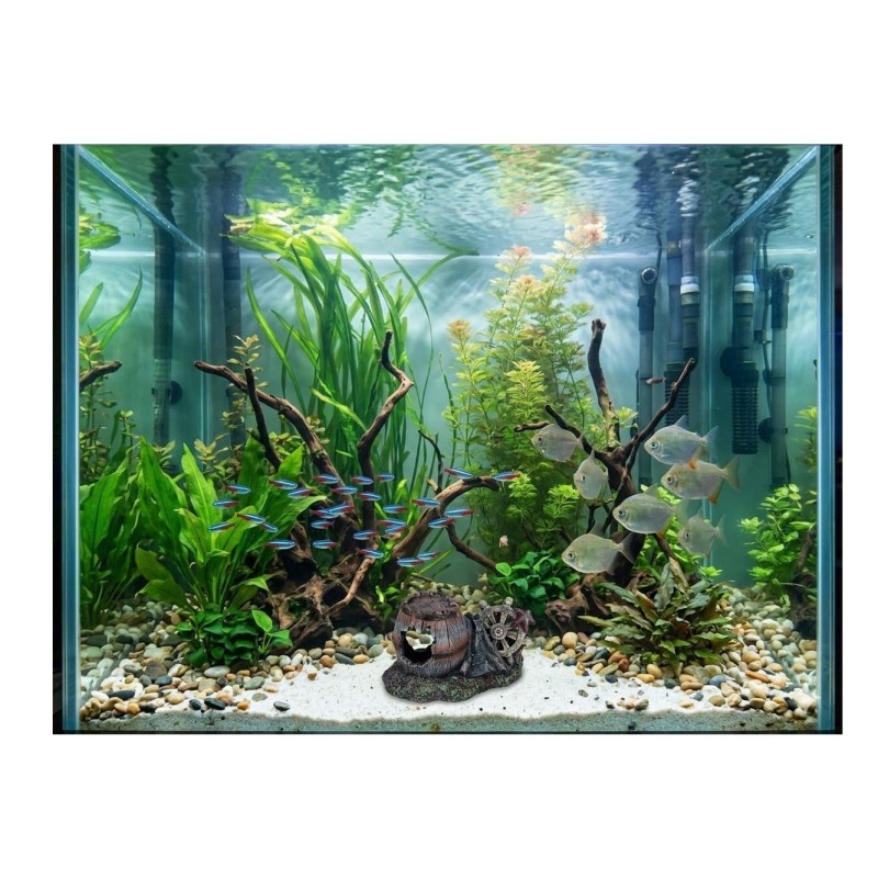 Décoration aquarium tonneau cachette poissons