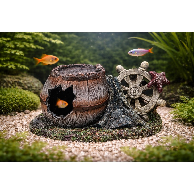 Décoration aquarium tonneau cachette poissons