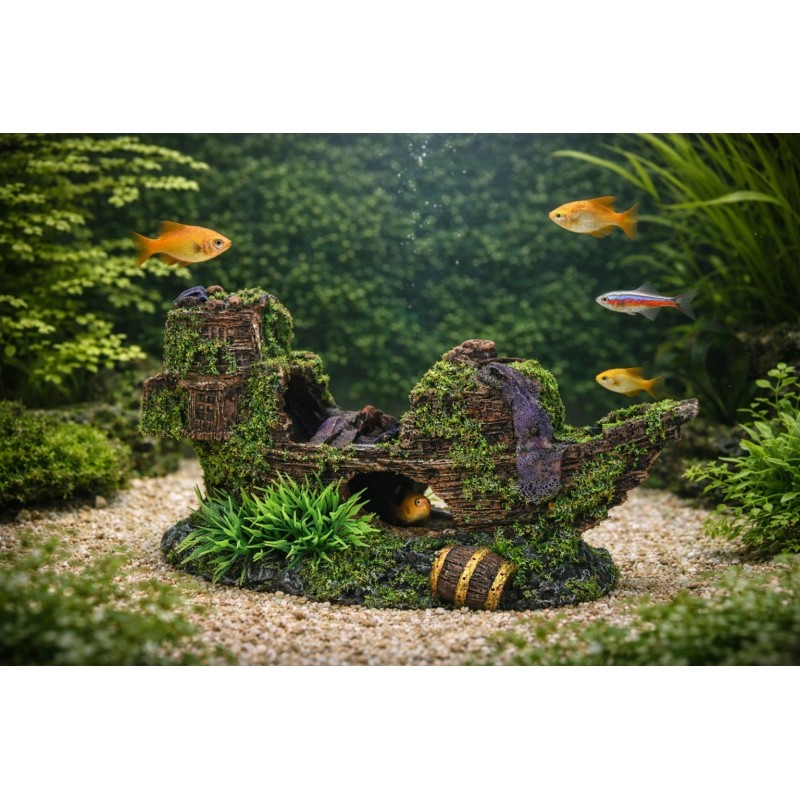 Décoration aquarium épave bateau cachettes
