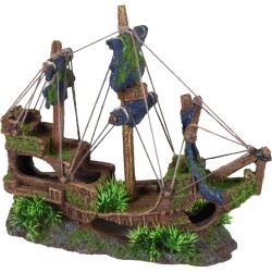 Décoration aquarium grande épave navire cachettes poissons