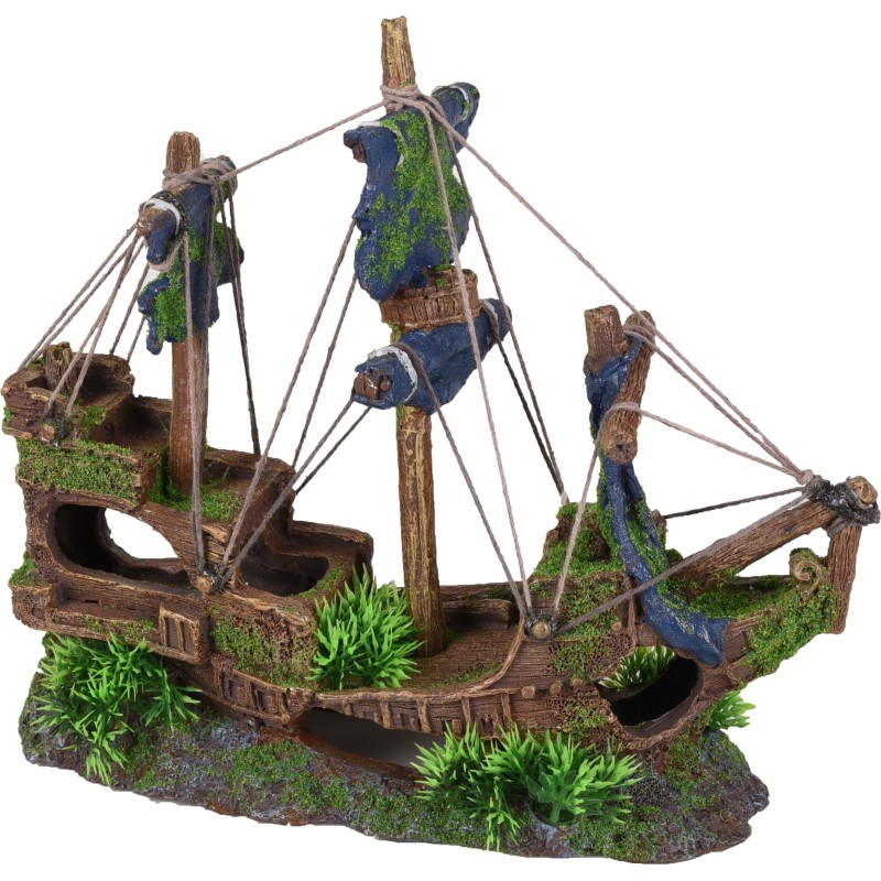 Décoration aquarium grande épave navire cachettes poissons