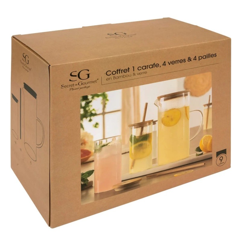 Coffret Pichet avec 4 Chopes et Pailles – Collection Orangeade